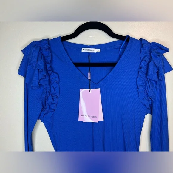 AVEC LES FILLES | RIB KNIT RUFFLE TOP - Picture 5 of 11